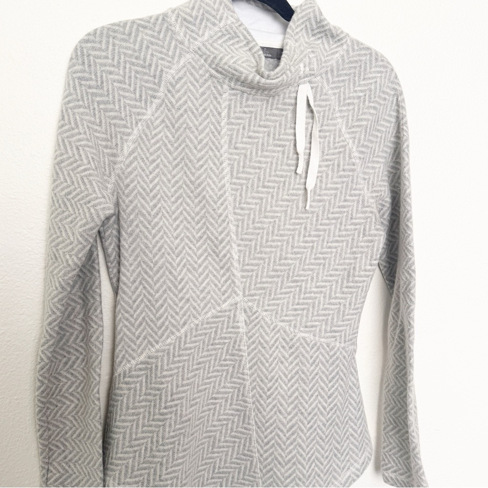 Prana Mattea Mock Pullover Sweater Gray Wool Blend Herringbone - Picture 4 of 8
